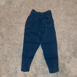 Anthropologie Satin Tie-Waist Tapered Ankle Pants